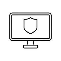 Computer screen displaying a security shield symbol on transparent background