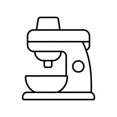 Outline drawing of a stand mixer with bowl beneath on transparent background
