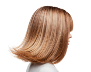 Beautiful young woman with a bob haircut on a transparent background