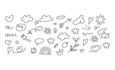 Collection of hand drawn cute doodle elements for creative design projects