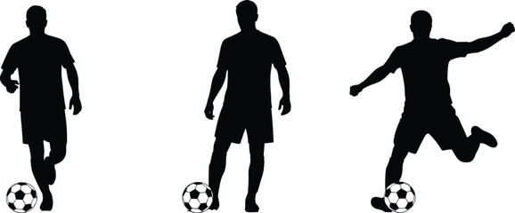 Footballer Kicking, Dribbling, and Poses for Sports, Championship, and Team Event Graphic Design.