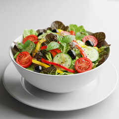White Bowl of Fresh Mixed Healthy Salad on Clean Background – Minimal Food Concept