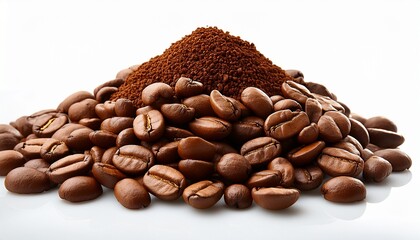 Naklejka premium Pile Of Coffee Beans On A White Background Isolated Sharp