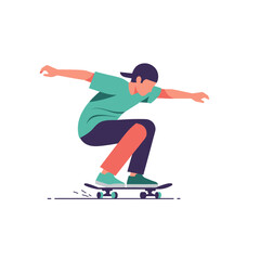 Obraz premium Dynamic illustration of a young man skateboarding, captured in a thrilling action pose with perfect balance and skill, embodying urban sports and active youth culture