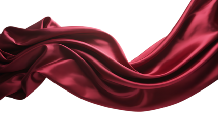 Deep Red Silk Fabric Flowing on Black Background draped isolated on a transparent background