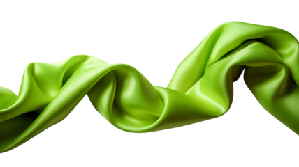 Lime Green Silk Fabric Waving on Black Background flowing isolated on a transparent background