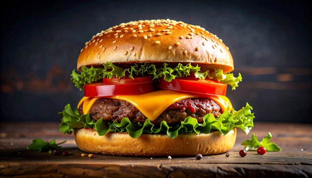 Delicious Gourmet Burger Closeup - Powered by Adobe