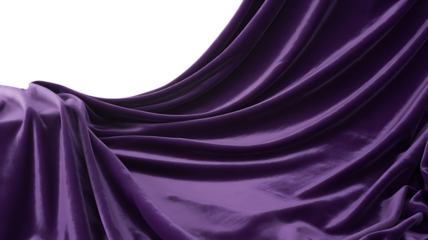 Purple Silk Fabric Draped and Flowing cloth textile isolated on a transparent background