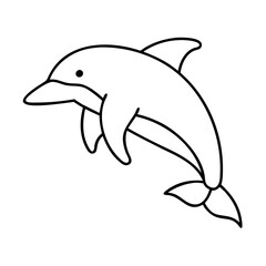 Obraz premium Simple black and white outline drawing of a playful dolphin jumping, a beloved marine mammal, depicted in a minimalist cartoon style, perfect for childrens activities or educational materials