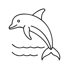 Obraz premium Simple line art illustration of a playful dolphin leaping out of the water, showcasing its elegant form and movement, perfect for educational materials or childrens designs