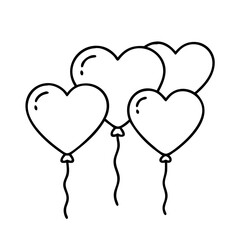 A charming line art illustration featuring a cluster of four heartshaped balloons, each with a delicate string, symbolizing love, celebration, and joy, a crisp