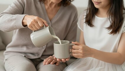 Couple having coffee together morning routine at home