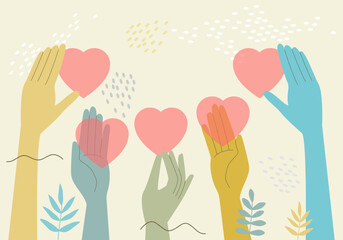 Hands holding heart. Charity donation. Support concept. Self, skin or body care, share love, love yourself icon. Hands holding heart. International Day of Non-Violence. Human hands give support