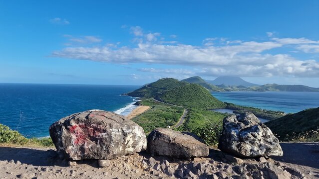 Scenic Caribbean Island with Central Mountains and Coastal Waters