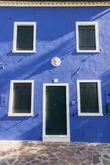 Blue house facade on Burano island, Venice