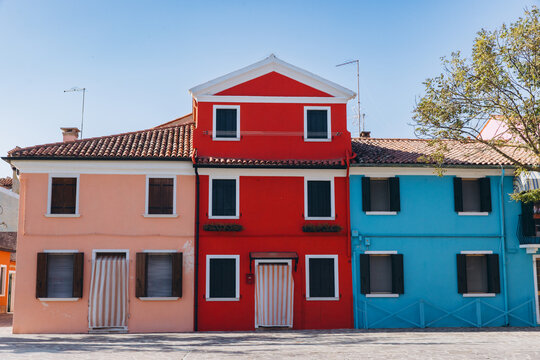 Burano island colorful houses representing Venetian architecture - Powered by Adobe