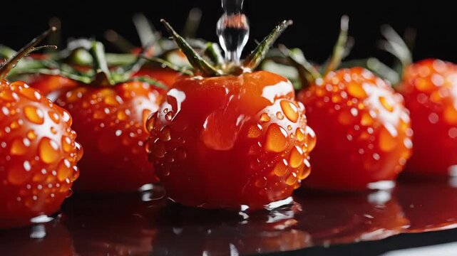 Fresh Cherry Tomatoes Being Washed with Water for a Healthy Snack.