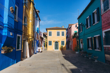 Burano island street with colorful traditional houses