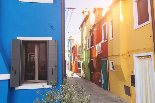 Burano island colorful houses alley in Venice Italy - Powered by Adobe