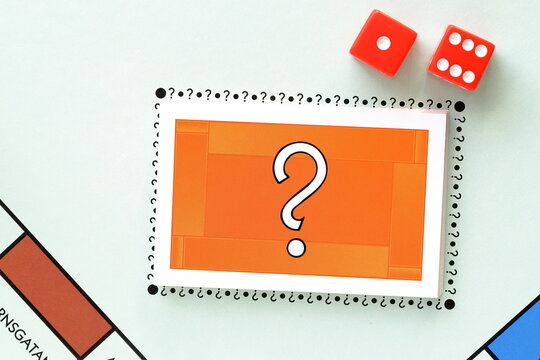 Monopoly game. Classical fun for the whole family. Above angle photo. Chance card.