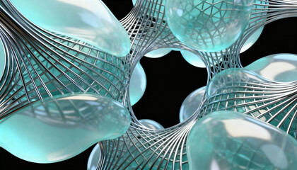 abstract fusion of organic cellular structures and synthetic fiber networks, echoing modern biotech aesthetics  colorful 3d