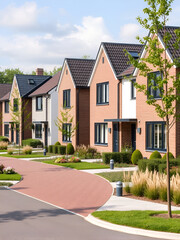 Dutch Suburban area with modern family houses, newly built modern family homes in the Netherlands, dutch family houses in the Netherlands, A row of typical Dutch suburban houses