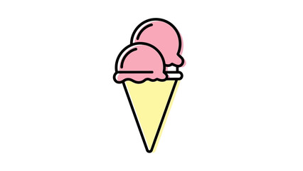 Illustration of a cone with two scoops of pink ice cream.