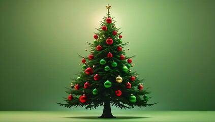 Fototapeta premium Beautifully decorated christmas tree with red and green ornaments