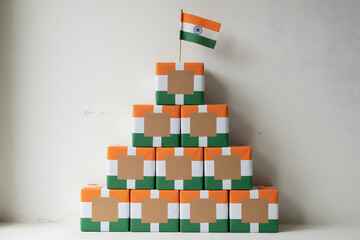 pyramid stack of tricolor boxes with indian flag for independence day