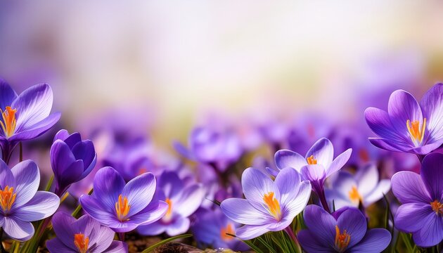 Violet Spring Flowers Background Empty Space For Text