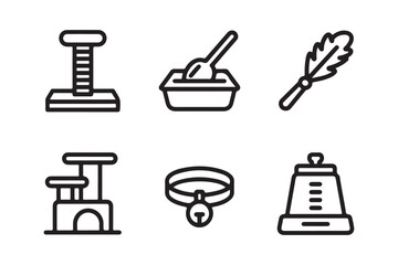Collection of cat accessories and toys icons