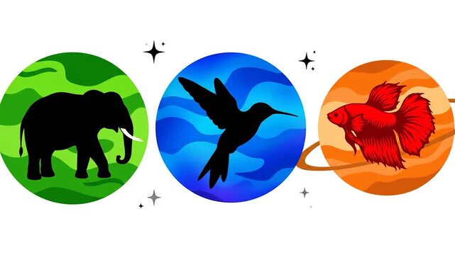 Three Circles with Silhouettes of Animals.