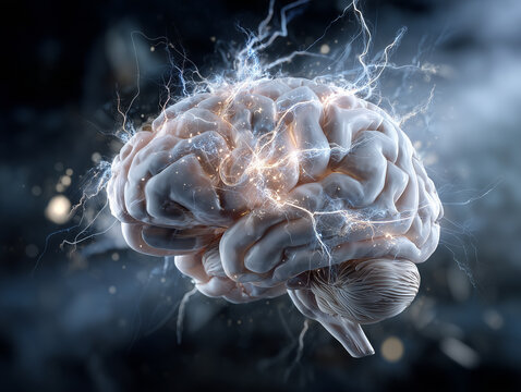 Menschliches Gehirn mit elektrischer Aktivit&auml;t &ndash; neurologisches und wissenschaftliches Konzept