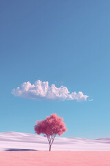 Pink Flowers Against Blue Sky &ndash; Minimalistic Pastel Background with Space for Text