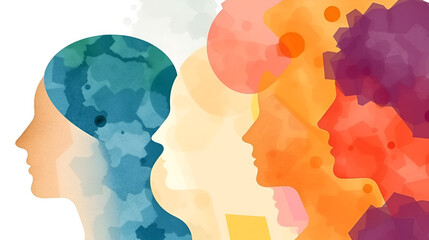 Abstract people, not real people. Human diversity concept. Watercolor design illustration.