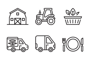 Farm to table icons representing agriculture and food delivery