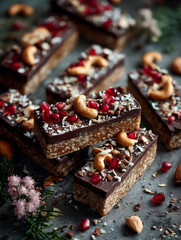 Natural Protein Bars with Nuts &ndash; Dark Background, Food Promotional Photo