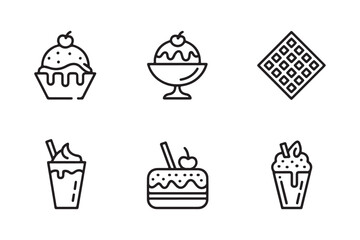 Collection of six delicious dessert icons in outline style