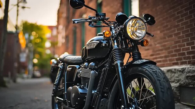 Experience the thrill of a classic motorcycle ride through urban streets, feeling the freedom and adventure on two wheels, capturing the essence of speed - Powered by Adobe