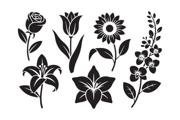Collection of black silhouette flower illustrations