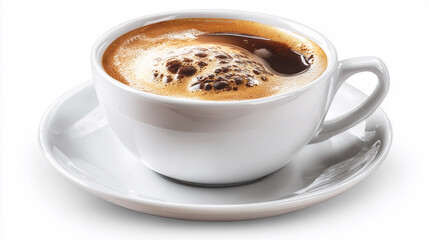 Obraz premium Freshly brewed coffee in a white cup on a saucer