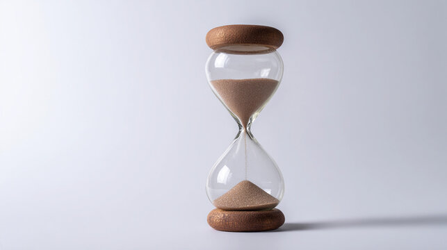 Elegant hourglass displaying flowing sand on a neutral background