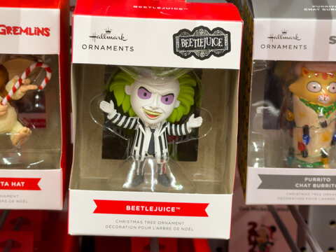 Beetlejuice Hallmark Ornament on Store Display Shelf