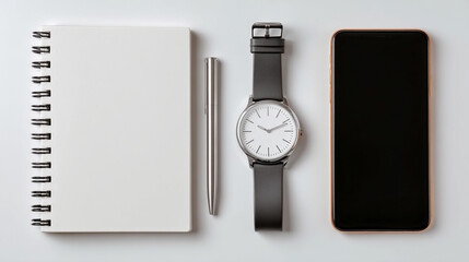 Work essentials displayed on a clean desk