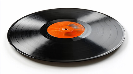 Vinyl record on display with vibrant orange center in bright light