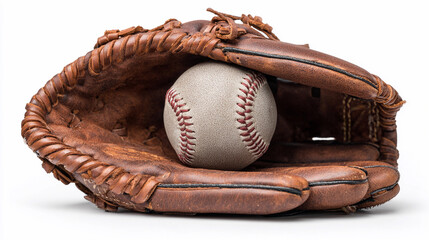 Baseball glove with ball resting inside for practice session