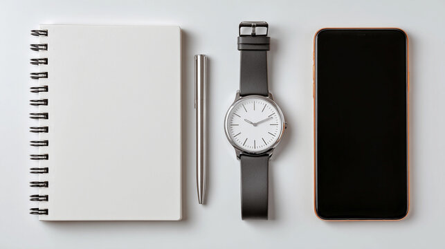 Work essentials displayed on a clean desk