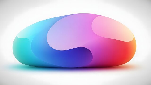 Modern digital illustration of a colorful, organic pebble with a dynamic, liquid-like iridescent surface