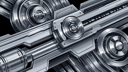 Abstract metallic industrial design with intricate gear and mechanical elements composition
