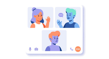 Colorful virtual meeting with participants in a minimalistic design style